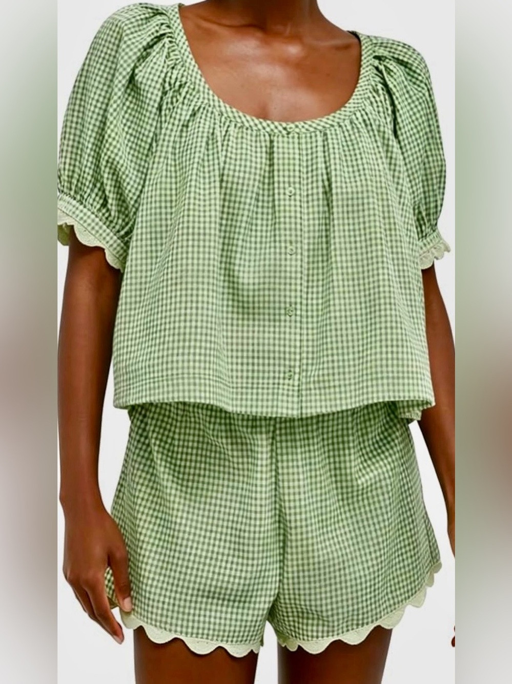 NWT - Fashion Clothing - 2-Pc Women’s Matching Gingham Top/Short, Green, Sz XL